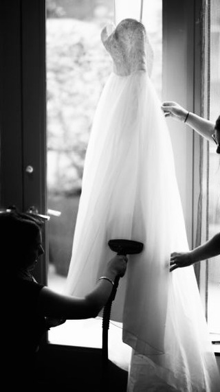 How to steam your wedding dress 👰, Most creases will drop out beautifully with a steamer