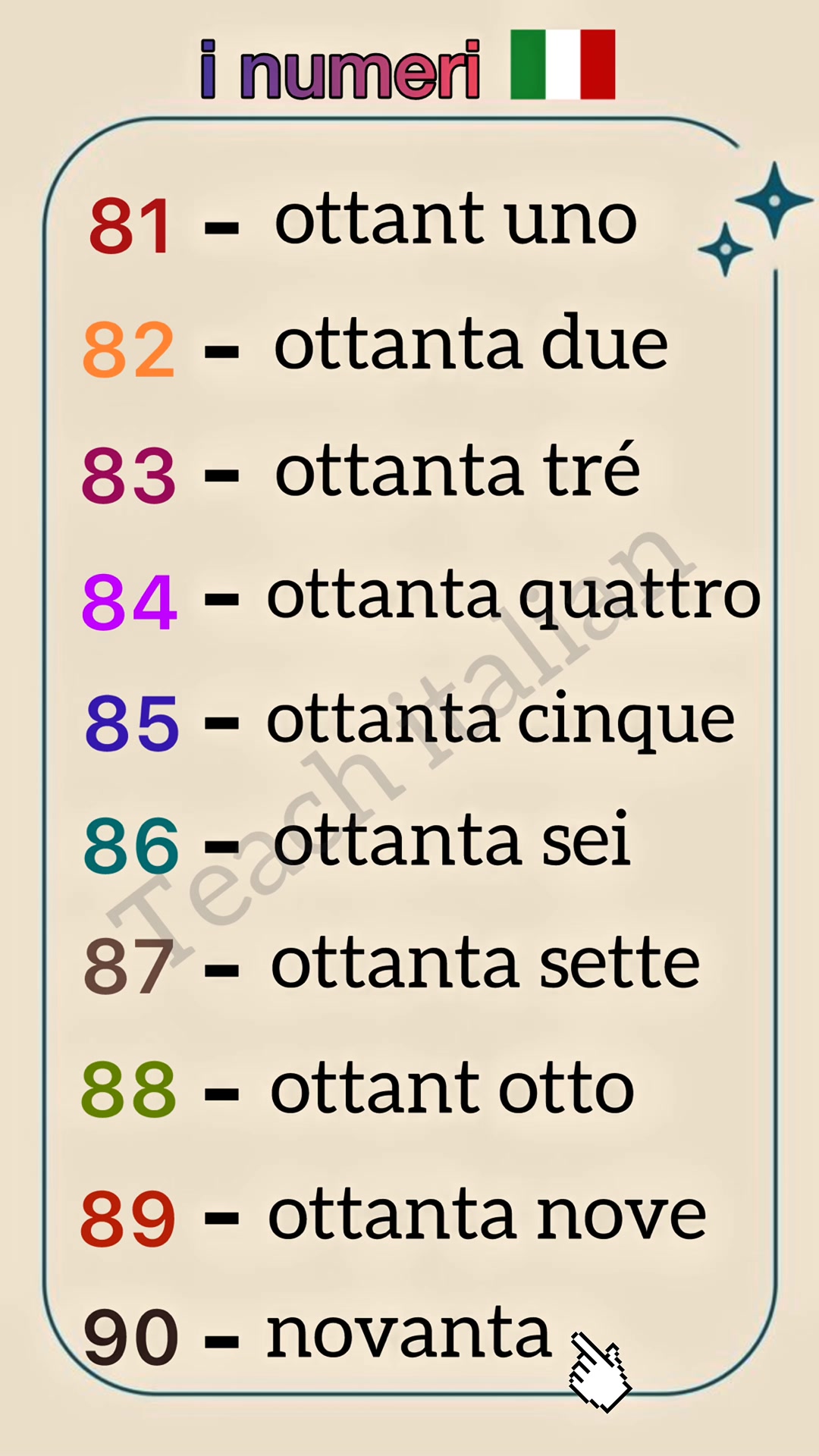 🇮🇹Numbers in italian [ 81-90 ] #numeroitaliano #italianlanguage # ...