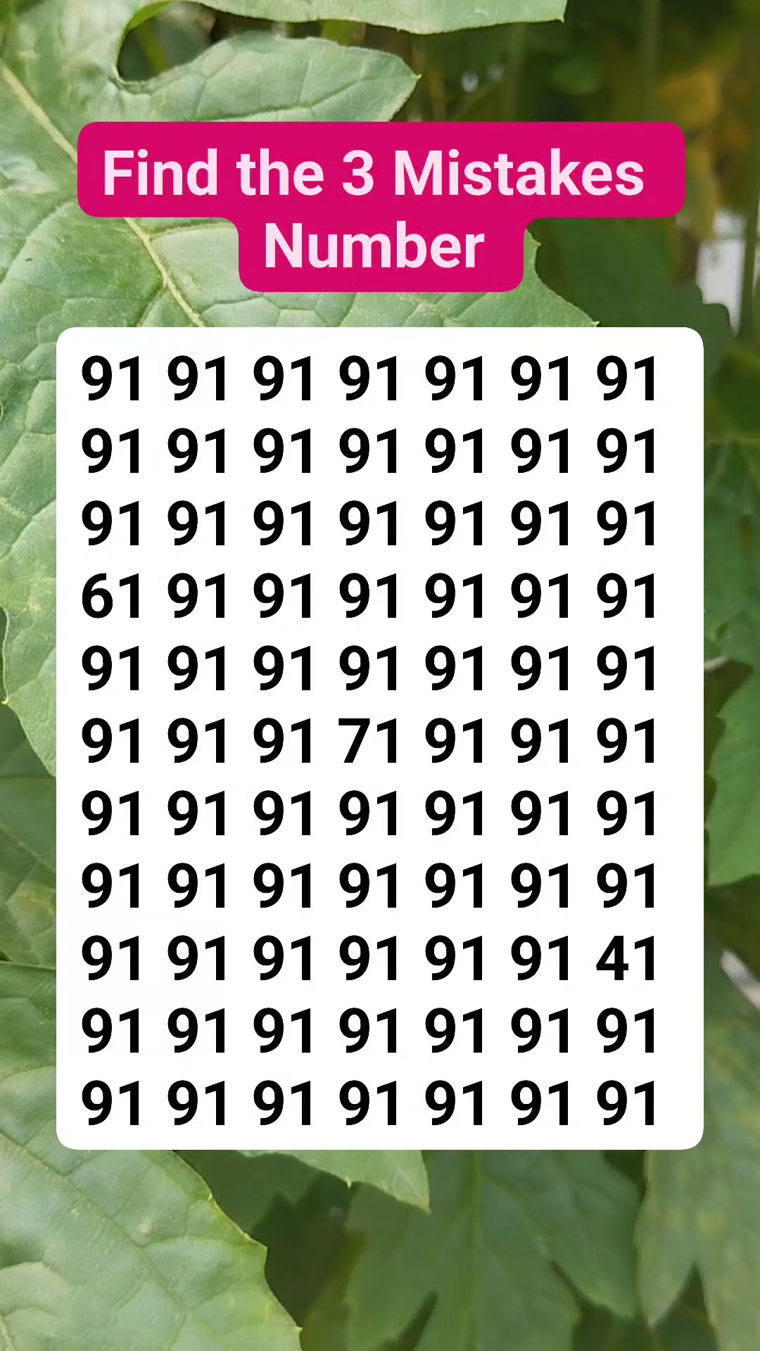 Find the 3 Mistakes Number #brainteaser #search #find | MM Production ...