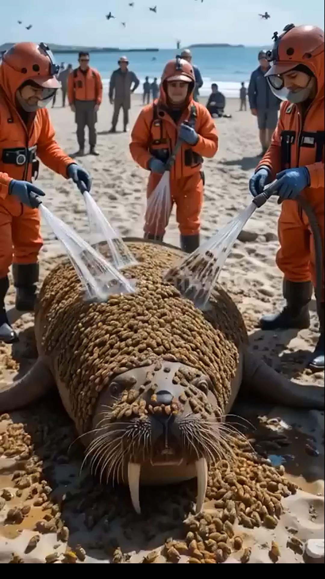 Rescue Team Saves Walrus from Million Bee Swarm on the Beach #shorts # ...