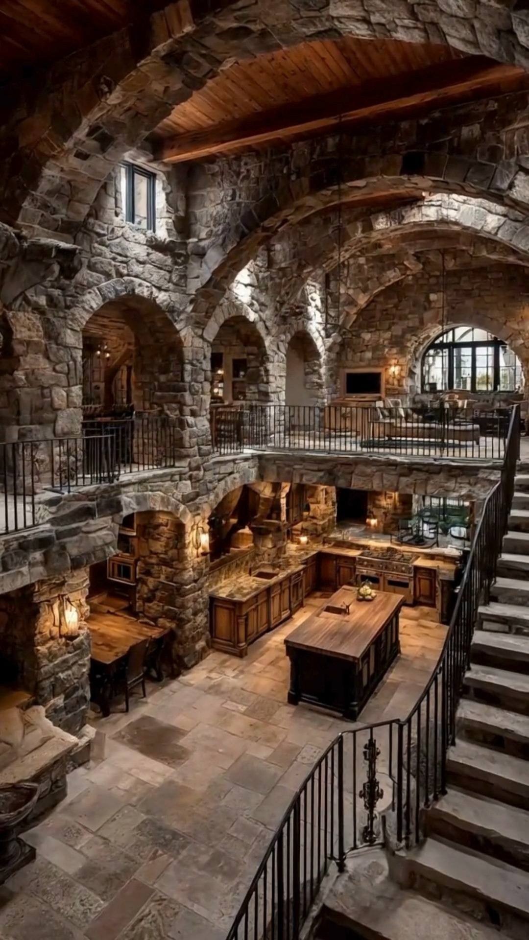 Moody Stone Kitchen with Vaulted Ceiling 🏰🔥 Old World Rustic Luxury ...