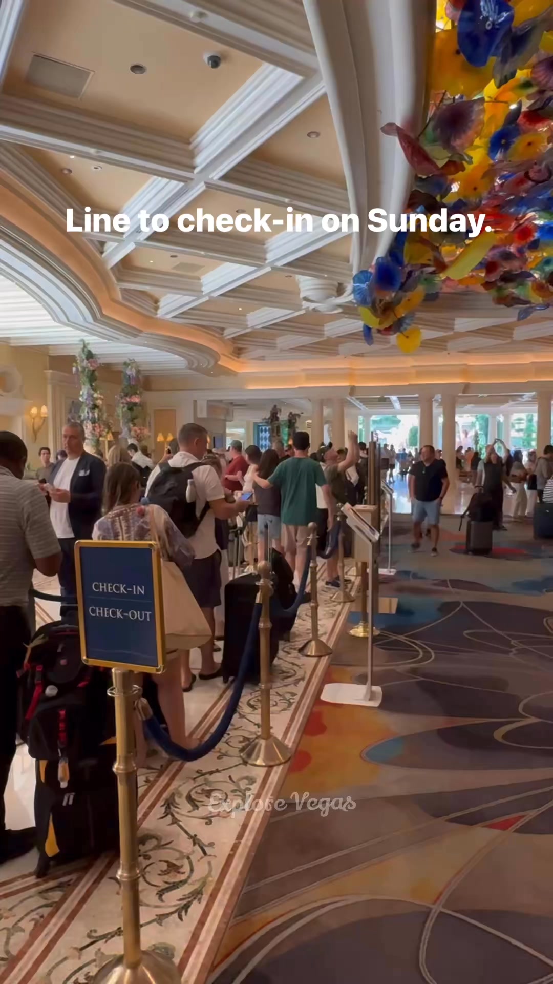 The line to check in at the Bellagio on Sunday. | Explore Vegas | Facebook