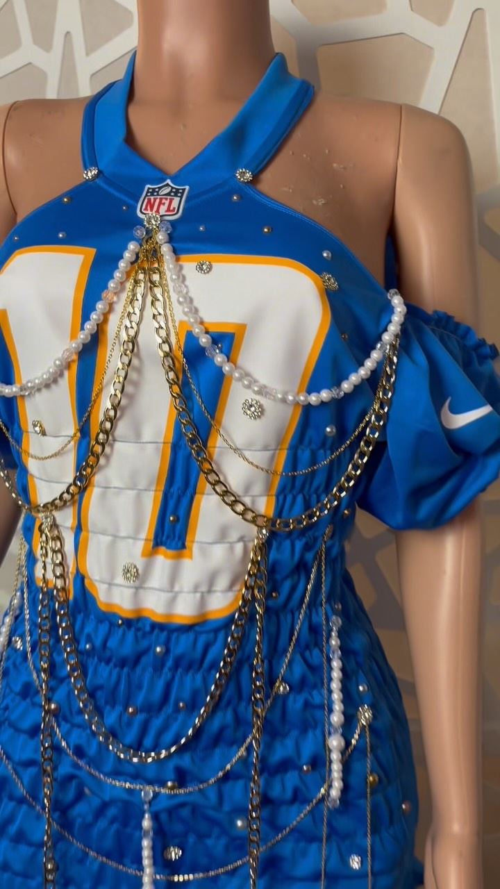 custom nfl jersey dresses In honor of the start of Football season let’s turn it up a notch! , Game Day girlies its your time to shine 😬 , #footballseason #nfljersey #customreworkedjersey #jerseydress #birthdayoutfit women's football jersey dress