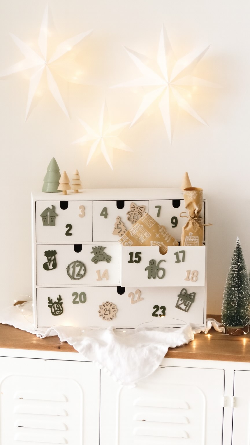 Werbung, Aus einer einfachen IKEA MOPPE Mini-Kommode wird mit ein bisschen Farbe ein wunderschöner DIY Adventskalender. 🎄, Ich habe die Kommode mit dem Polarweiss Weißlack von @schoenerwohnenfarbe