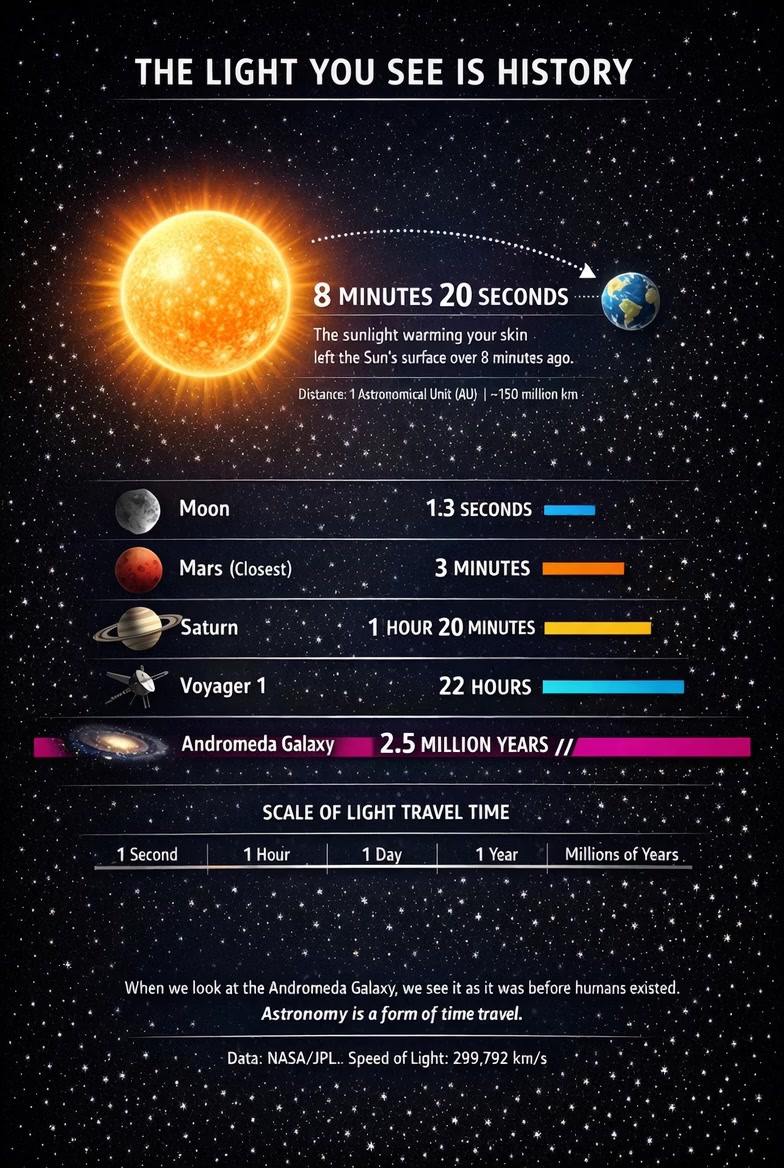 The light you see is history. Sunlight warming your skin left the Sun 8 ...