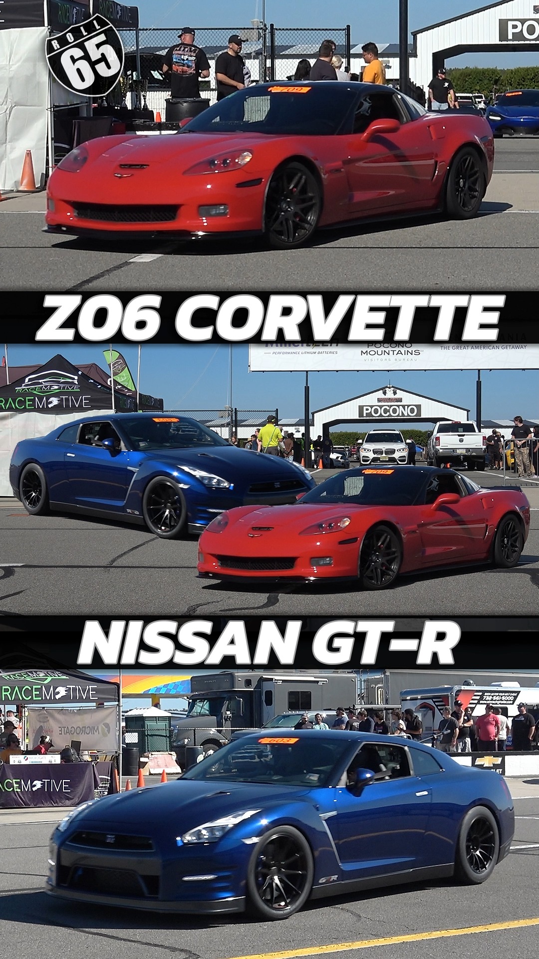 750hp Nissan Silvia vs Z06 Corvette 65mph Roll Start Race Motive