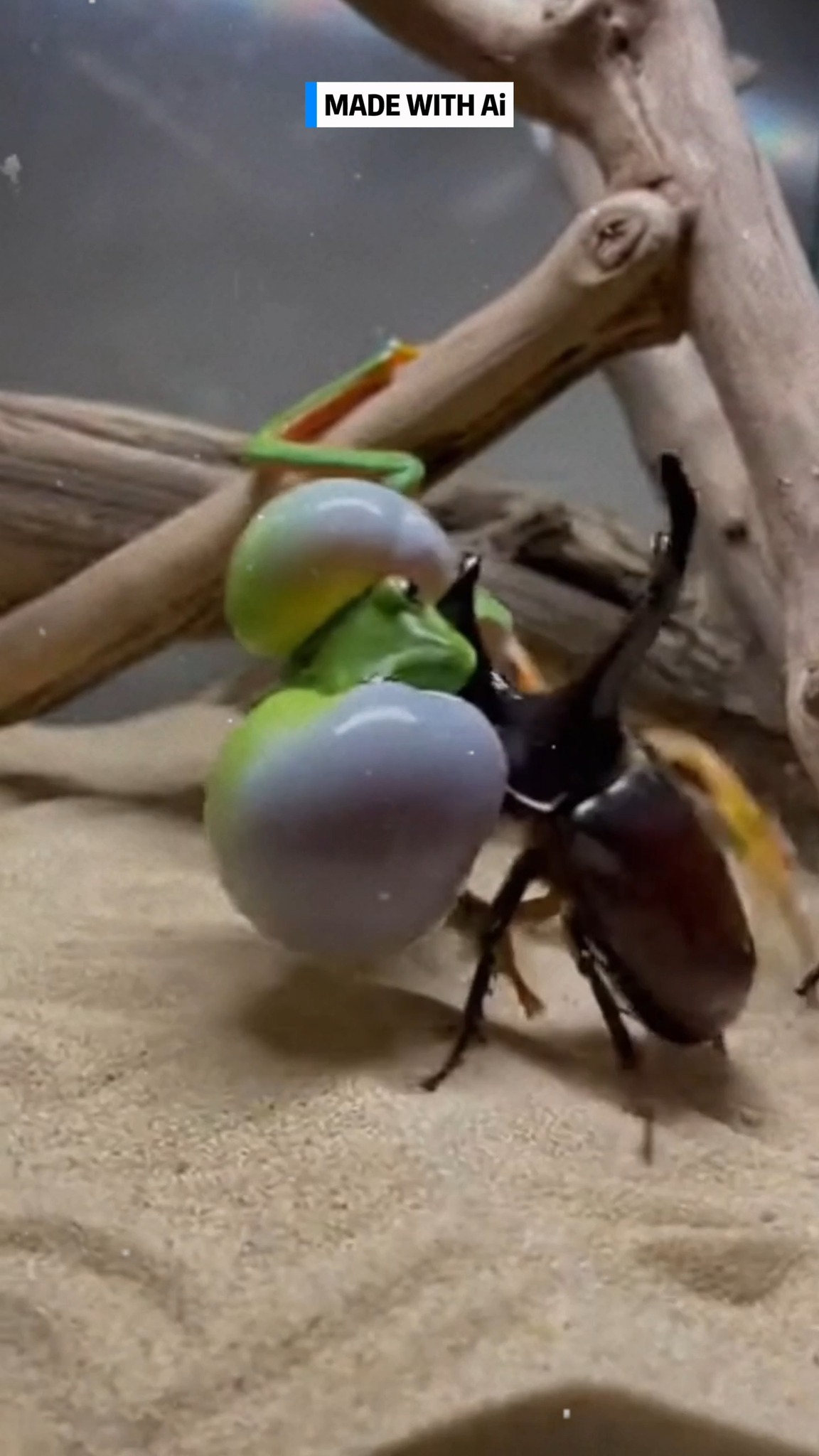 Tiger-Leg Monkey Frog attempts to consume the Hercules Beetle ...