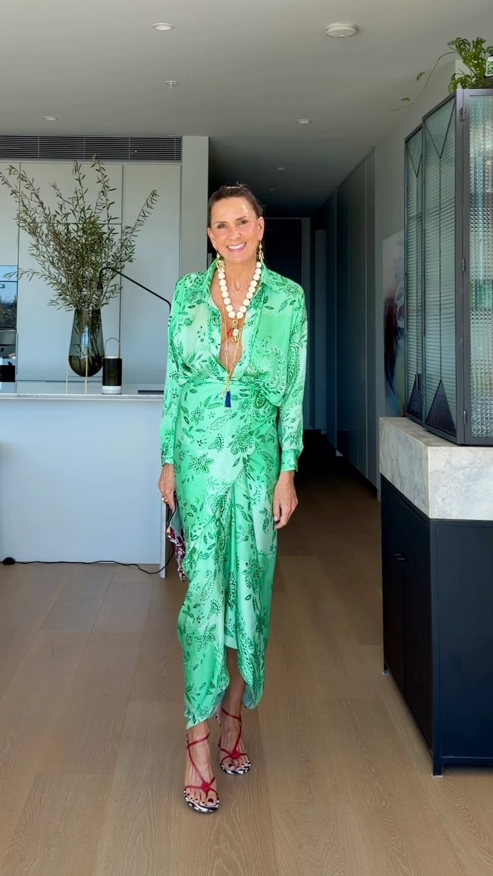 green wrap dress australia Studio Wagoo Outfit of the Day in Melbourne emerald green wedding guest dress with sleeves