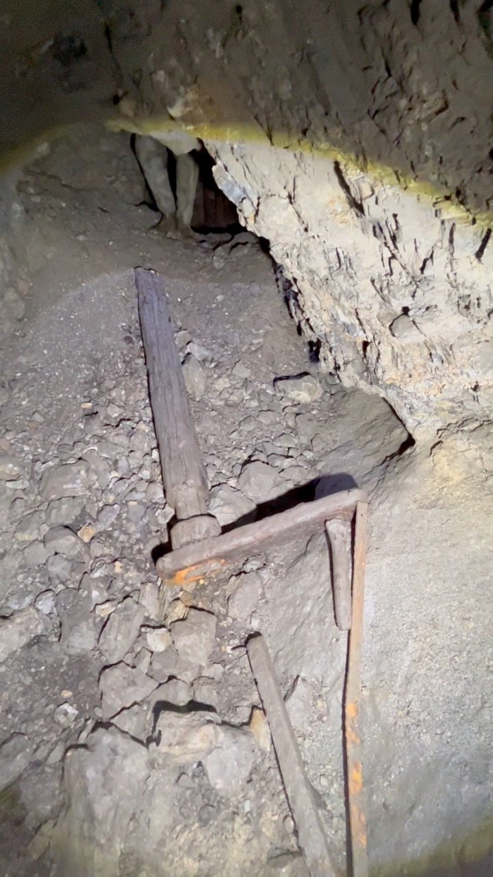We found this old wooden windlass that used to haul buckets of ore out ...