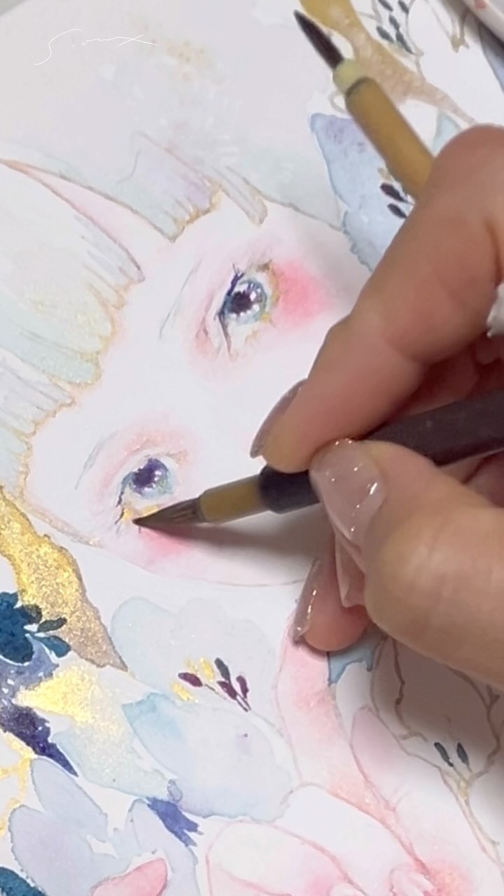 透明水彩 #水彩画 #watercolor #美人画 #女の子イラスト #wip #制作