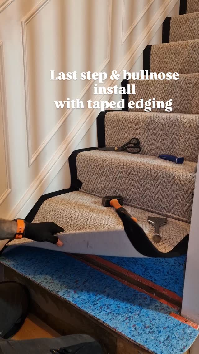 Last step and bullnose install with taped edging ️ #stairs #stairinspo ...