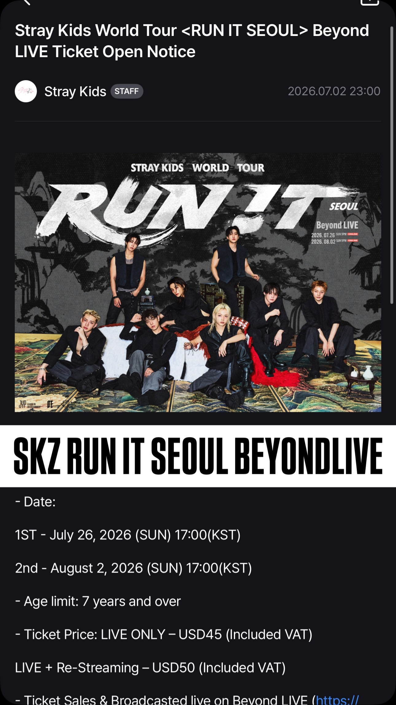 Stray Kids(스트레이 키즈) World Tour <RUN IT SEOUL> Beyond LIVE