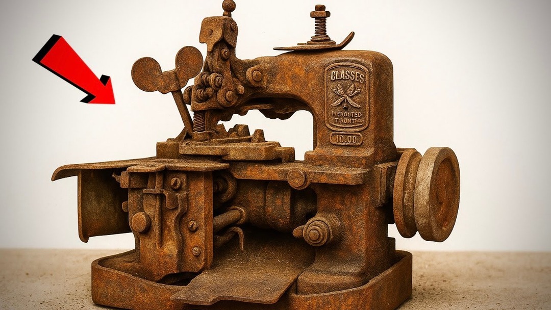 A heavily rusted antique tool is carefully restored, revealing its ...