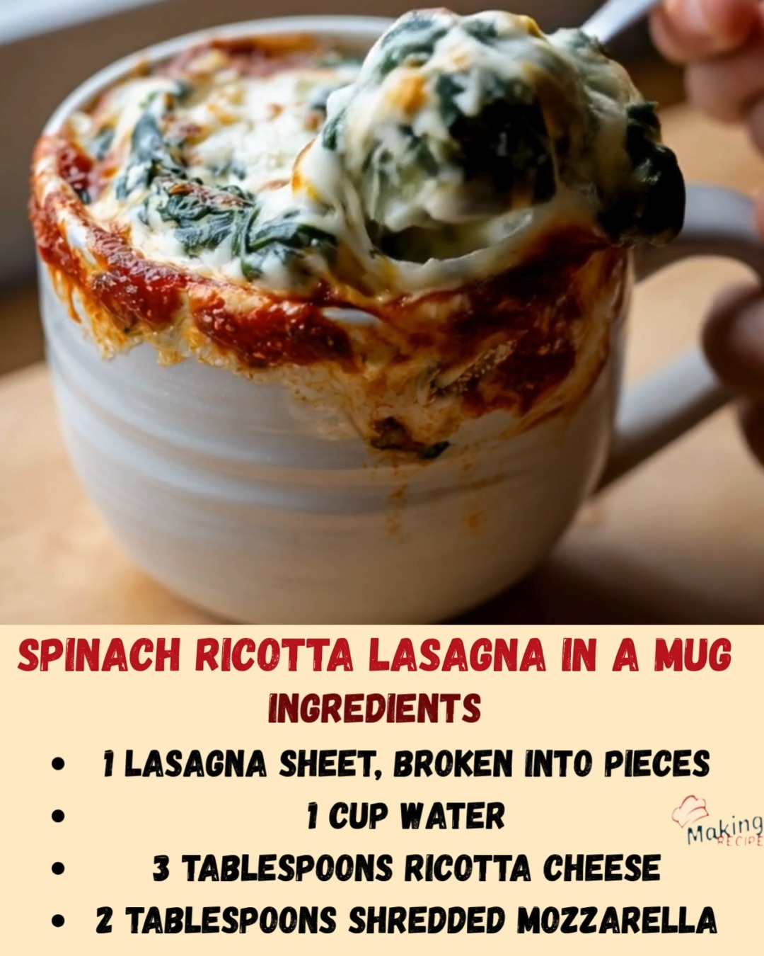 Spinach Ricotta Lasagna in a Mug Ingredients 1 lasagna sheet, broken ...