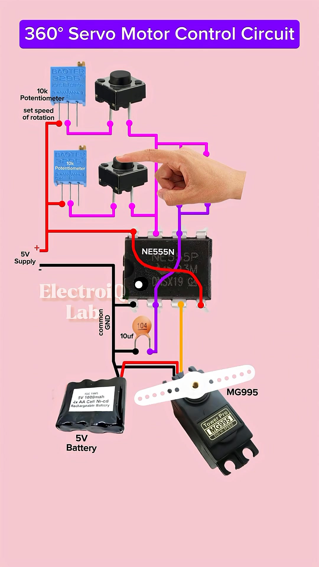 Servo #motor Controlling #circuit NE555 Timer +Potentiometer+MG995 No ...
