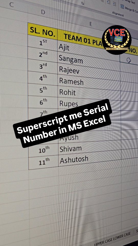 Serial number in superscript in ms excel like 1st, 2nd ... #excel # ...