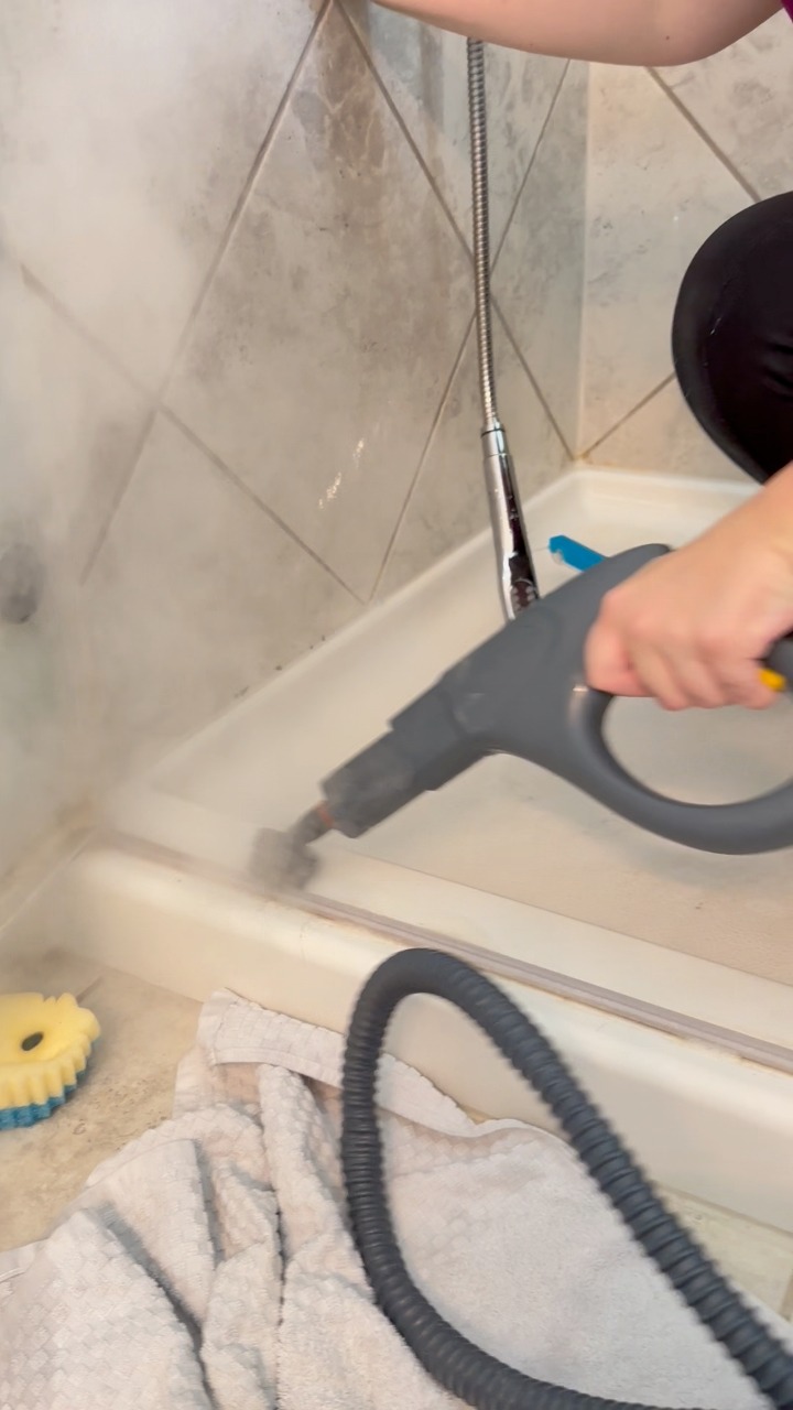 Tip! Use a steam mop to remove years of build up residue and soap scum ...