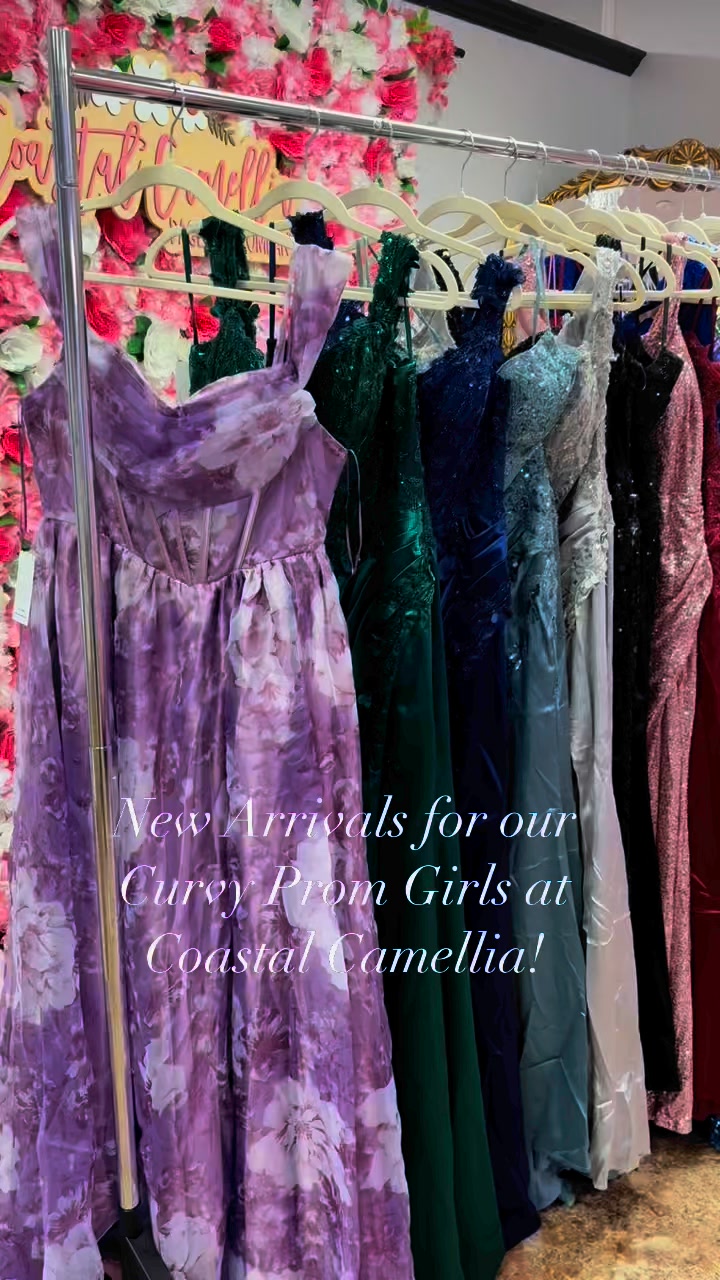 We have a huge selection of plus size dresses in stock for PROM at Coastal Camellia in Foley, Alabama! Most are around $200 or less! 🎉 We also carry designer and couture brands if you are looking for 