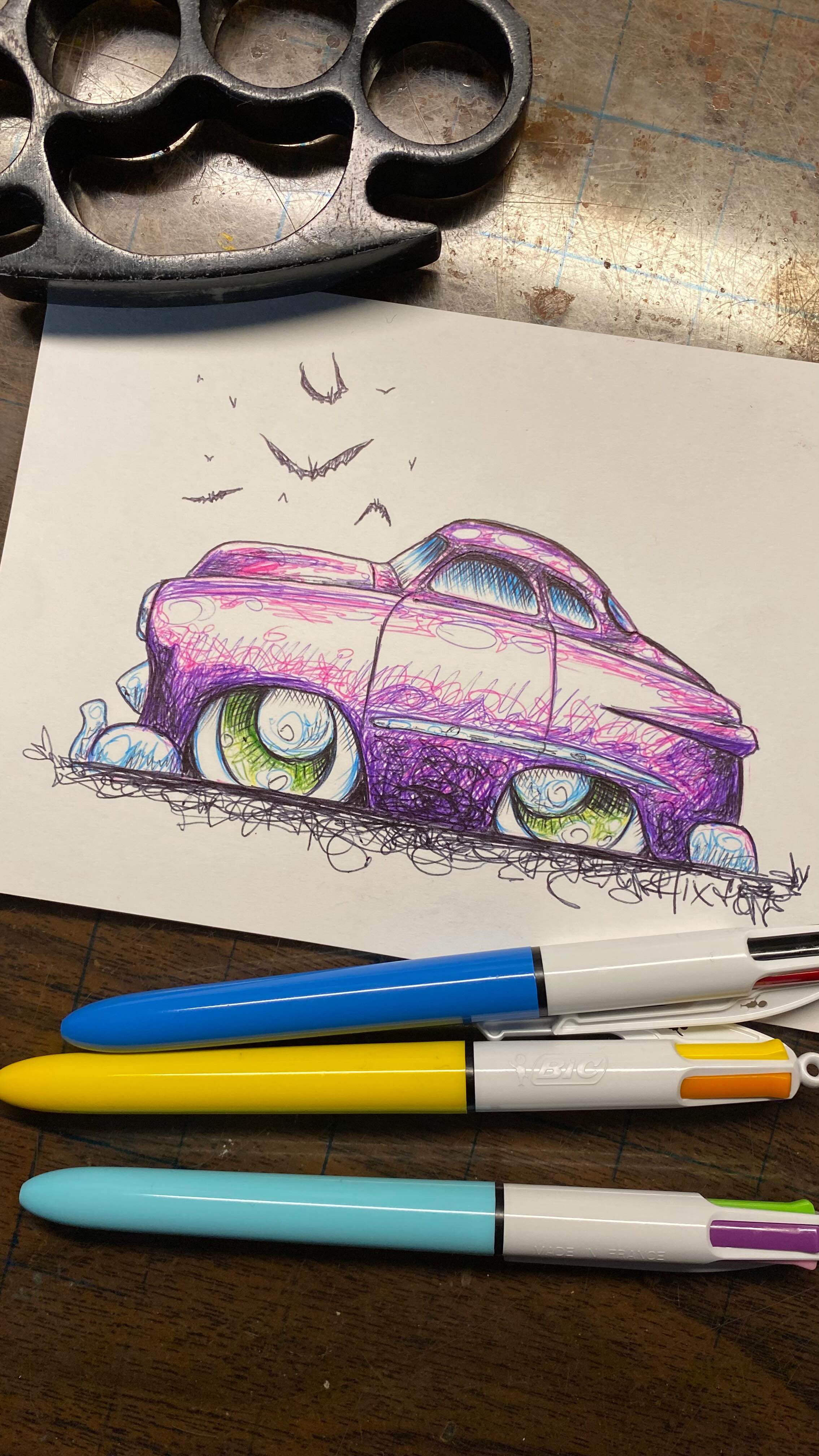 Day 28, set the world on fire. #inktober #leadsled #lowrider #hotrod # ...