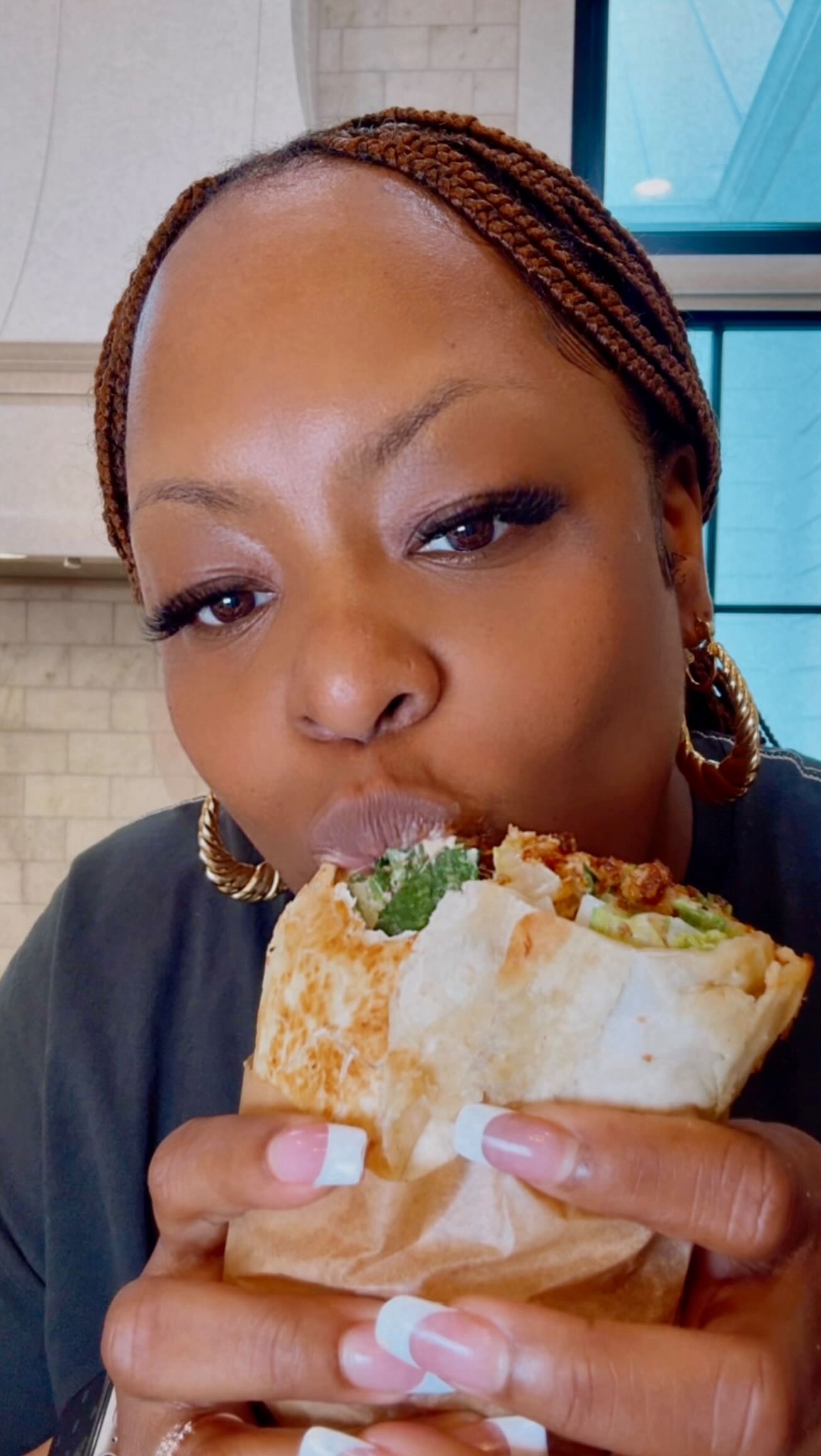 Who wants a GIGANTIC crispy chicken Caesar salad wrap with a made from scratch a lemony miso Caesar dressing, butter bread crumbs, a copious amount of grated Parmesan cheese, green onions, crispy 