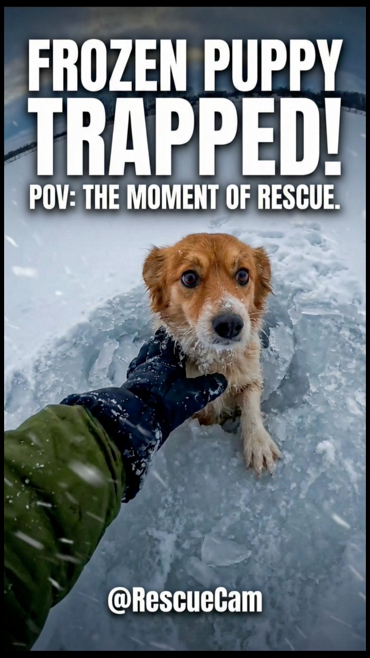 Frozen Puppy Trapped — POV Rescue A puppy trapped in ice, rescued just ...