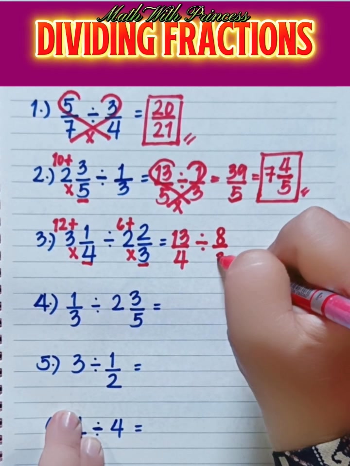 DIVIDING FRACTIONS #mathwithprincess #mathviralvideo #mathviral #math # ...