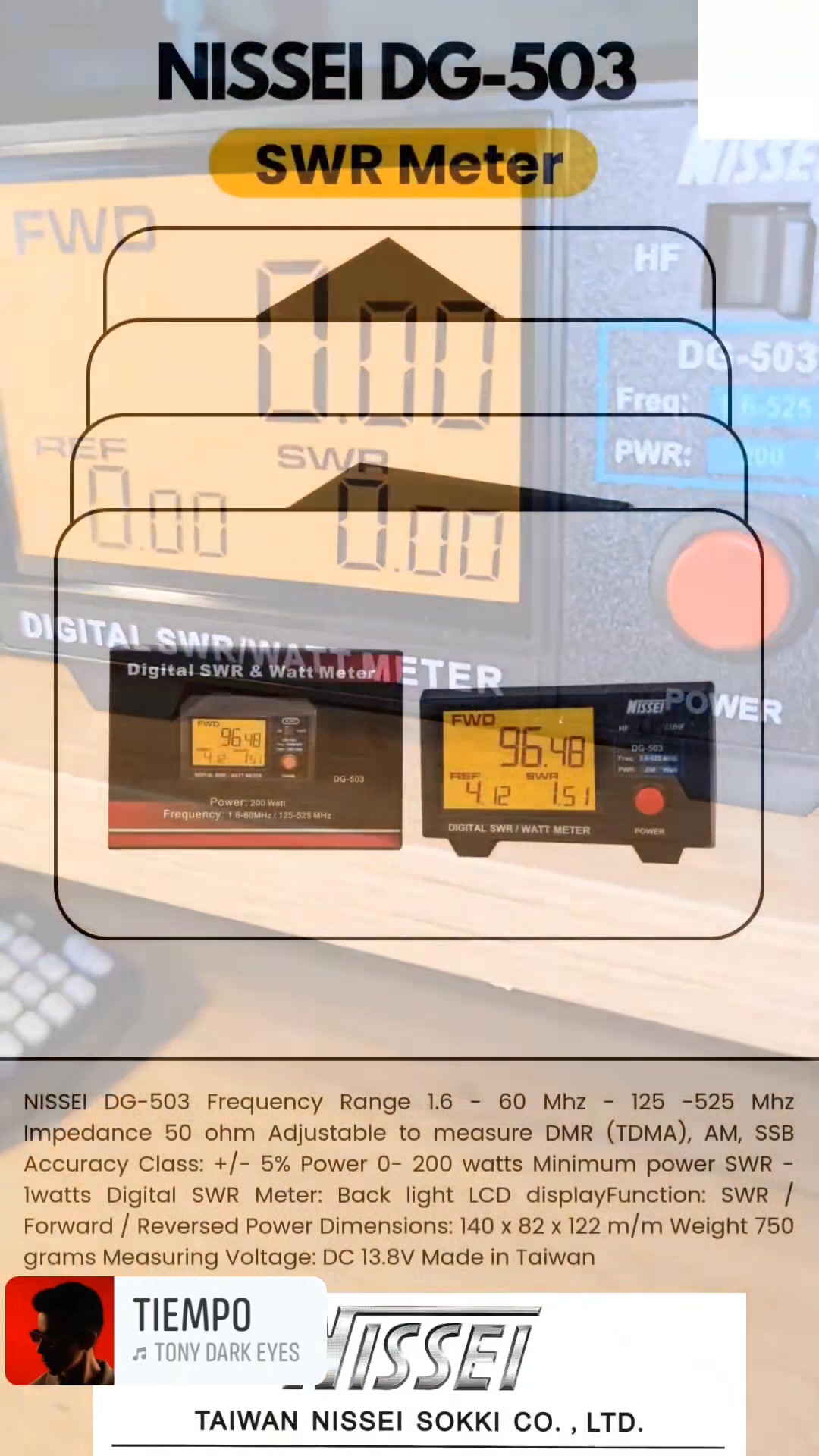 The Nissei DG-503 is a 3.5-inch digital LCD SWR/watt meter