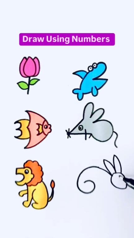 Draw using numbers 🪷🦈🐟🐁🦁🐇 . #drawingideas #numberart #creativity # ...
