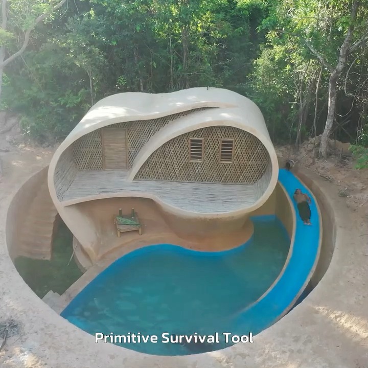 Two Primitive man build millions underground house 🏠 and Waterslide to ...