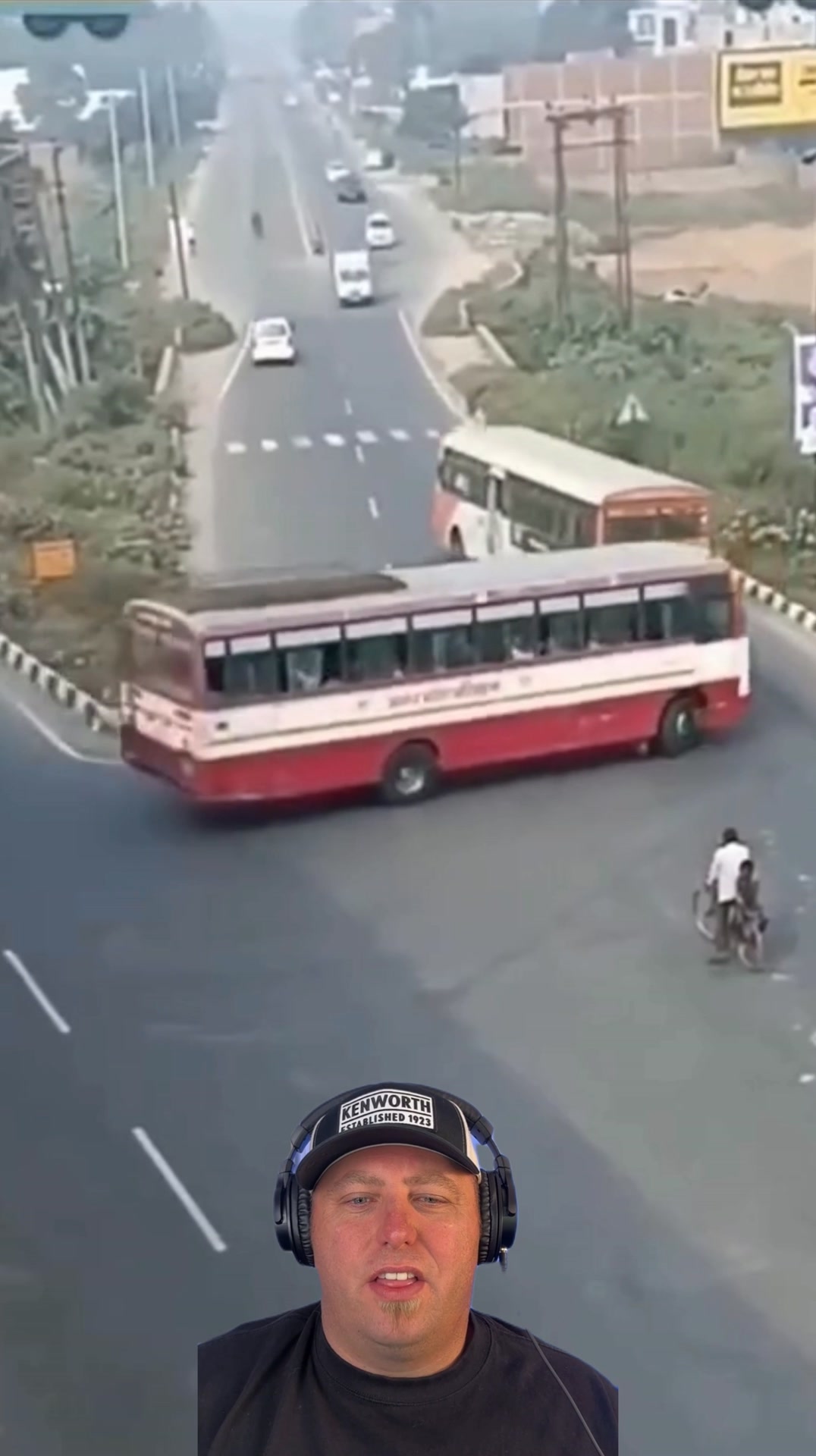 Man just gets off the bus... ...in the middle of the highway, literally ...
