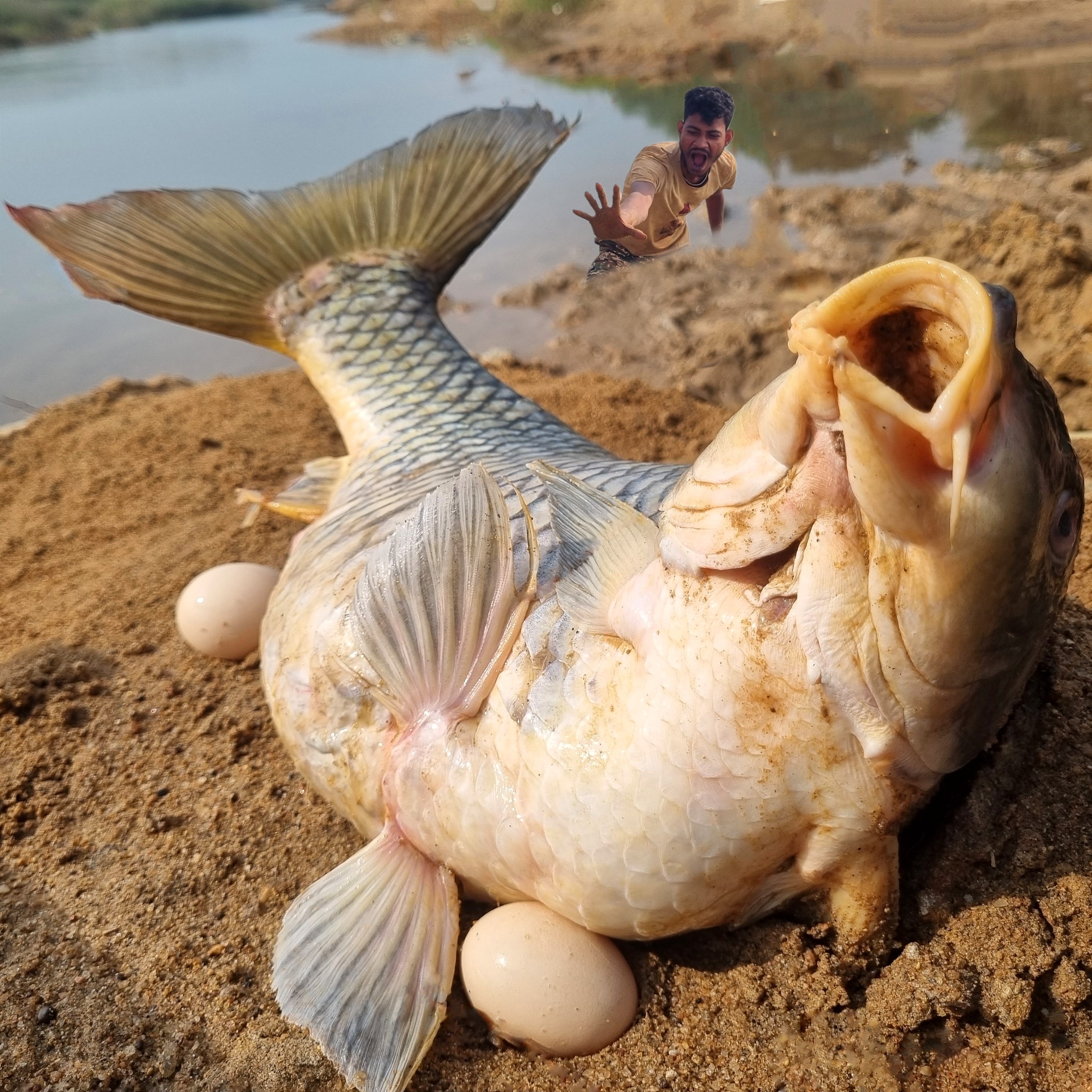 Unbelievable technique fishing with eggs in river side hole catching ...