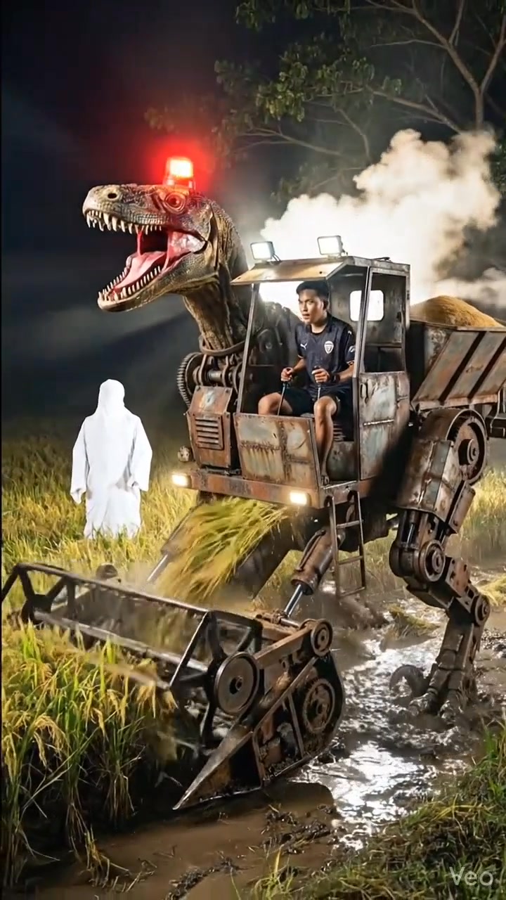 Harvesting rice with a horror atmosphere. 🌾#ReelViral #HarvestMachine # ...