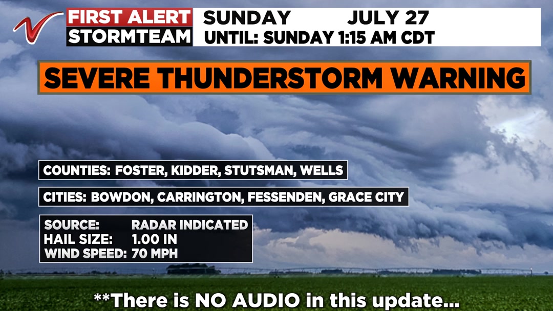 A Severe Thunderstorm Warning has been issued for Foster, Wells ...