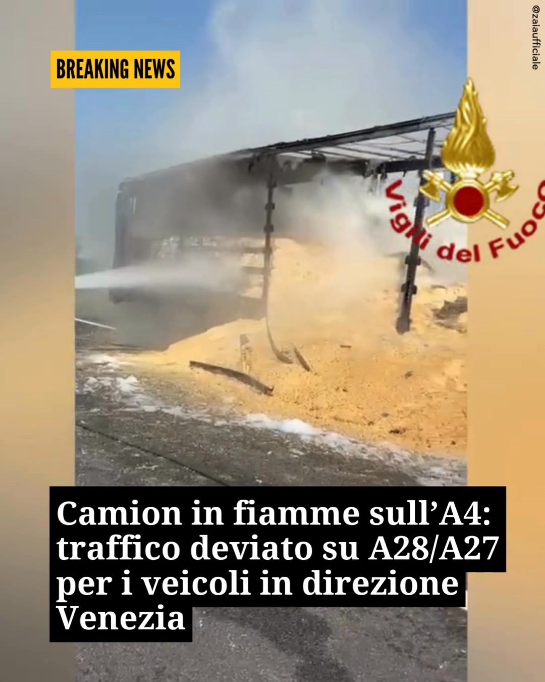 ⚠️🛣️🚚 A causa di un mezzo pesante in fiamme, il traffico per chi ...