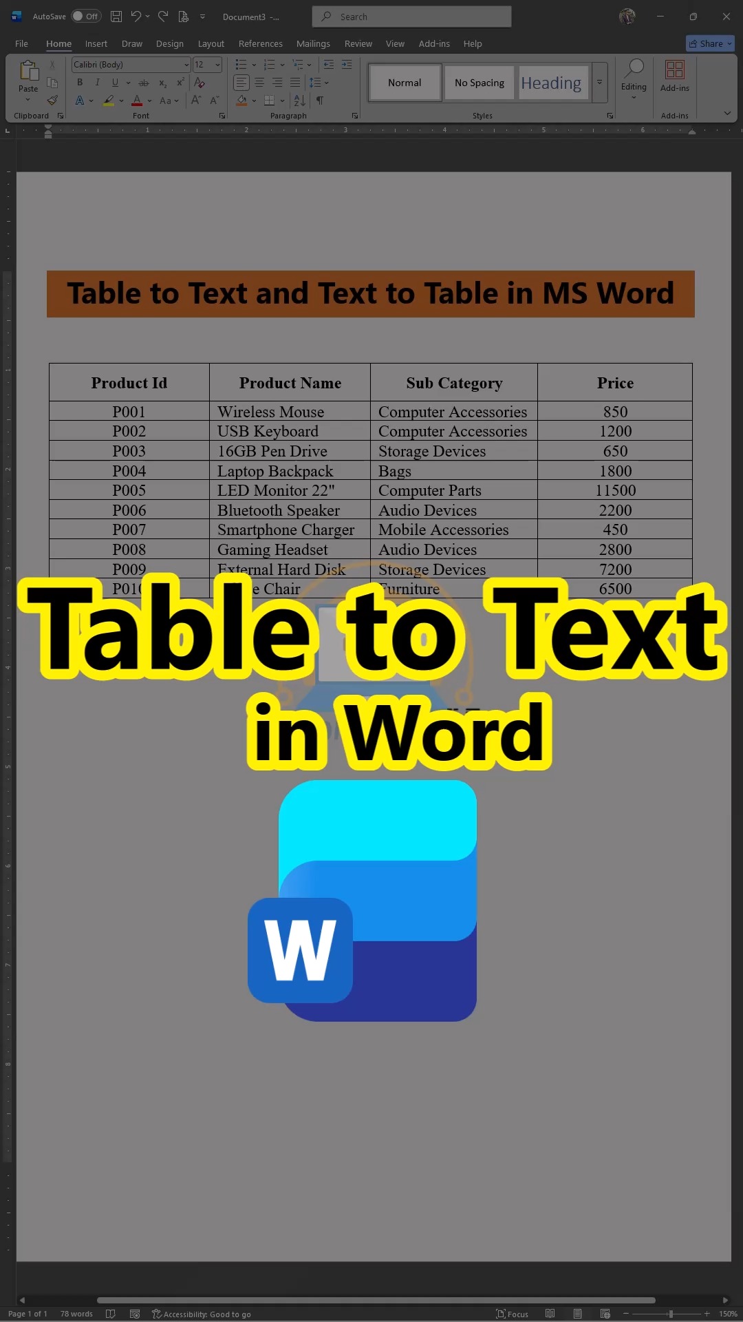 Table to Text & Text to Table in MS Word | এক ক্লিকে Table বানান/ভাঙুন ...