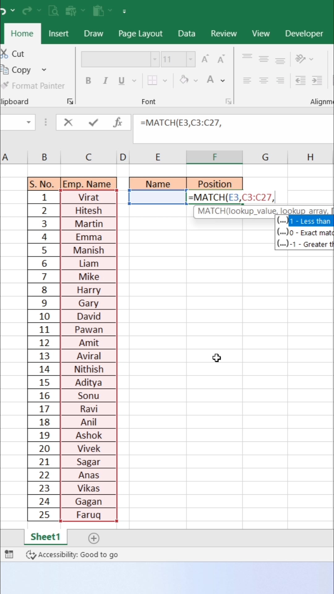 Match Function in Excel 👍 #exceltips #exceltricks #exceltutorial #Excel ...
