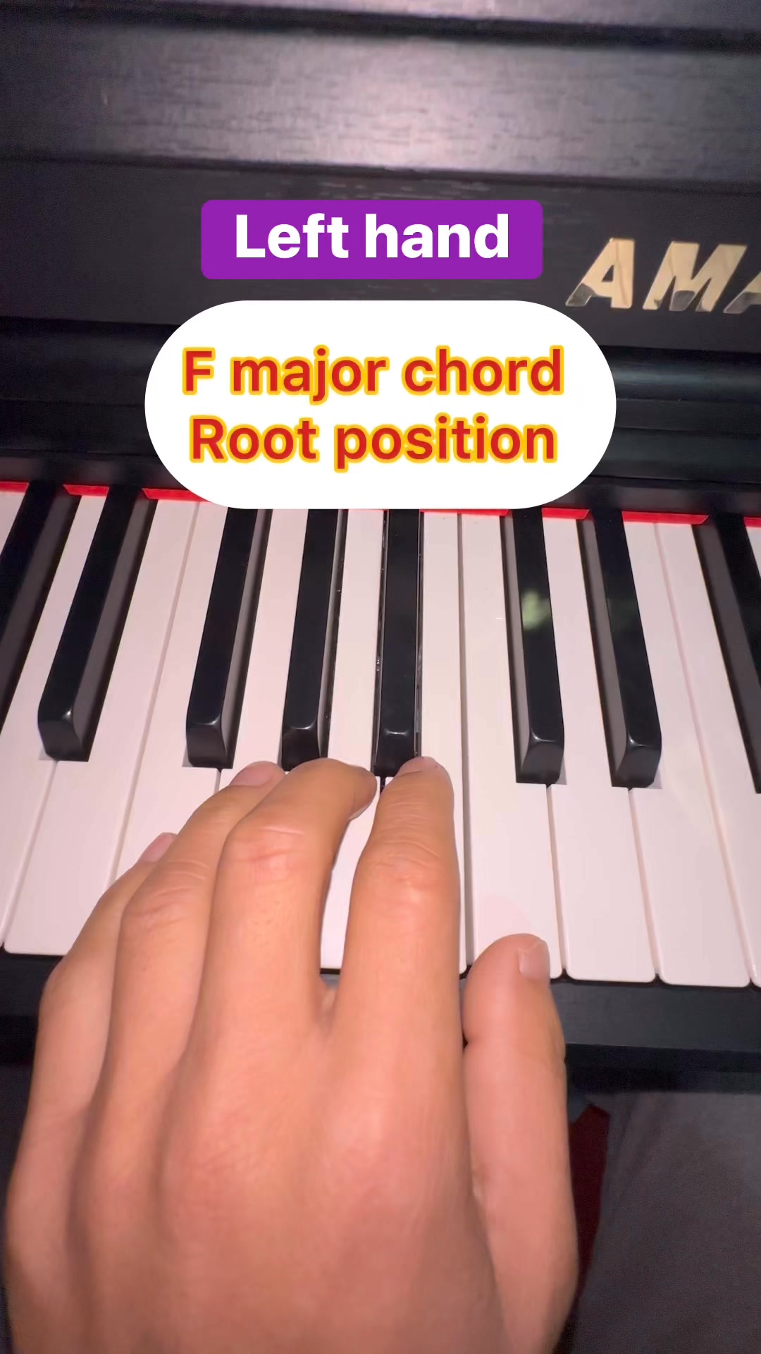 F major chord. Left hand, (1st inversion) #pianochords #piano # ...