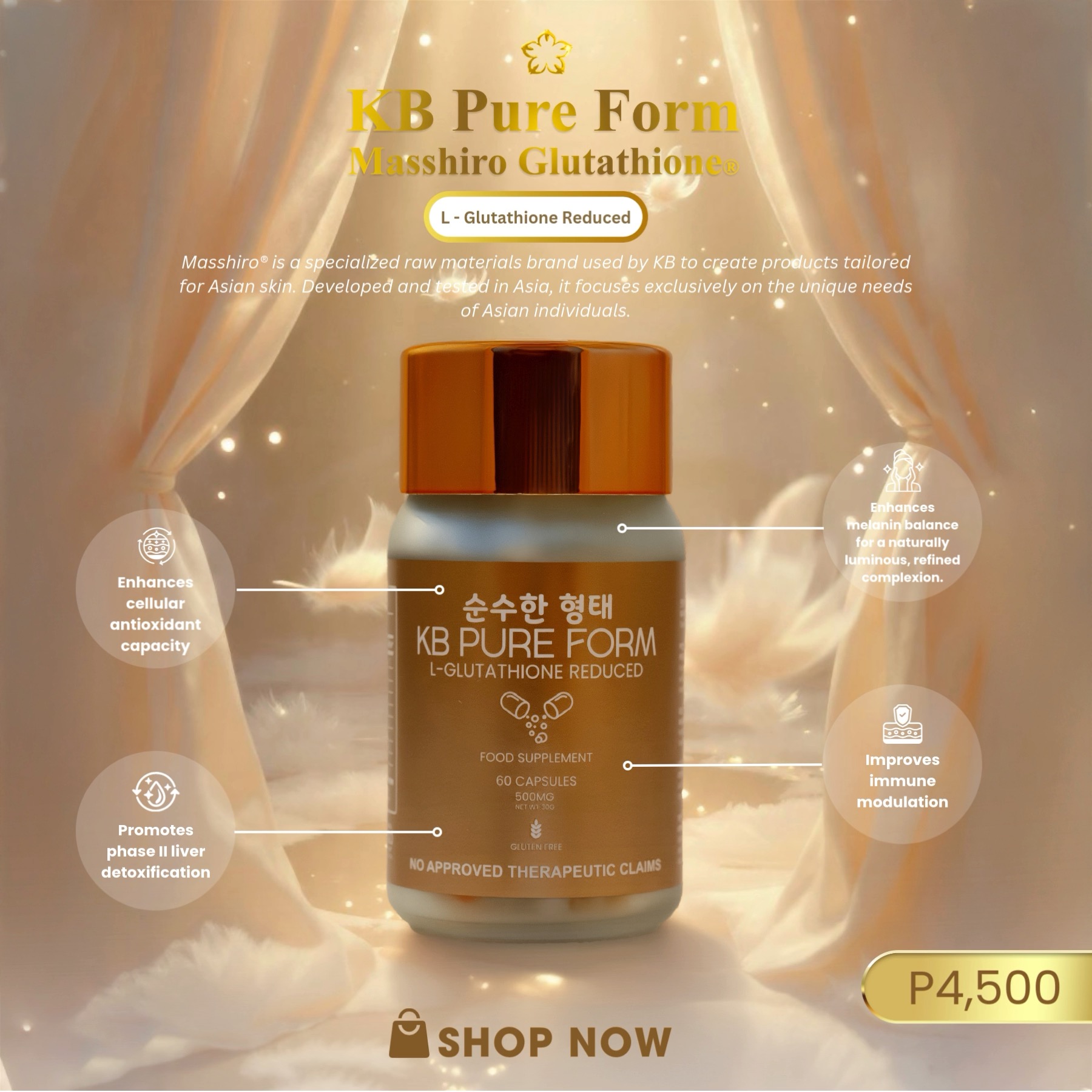 kb glutathione singapore Pure Form Masshiro Glutathione®, Since 2004, KB has been committed to premium health and beauty supplements. Our KB Glutathione, enriched with NAC and KB Rosehips, naturally boosts including for pregnant or BPC-157 for Gut Healing: NEWYEARRESALE2025 Size:120 Capsules