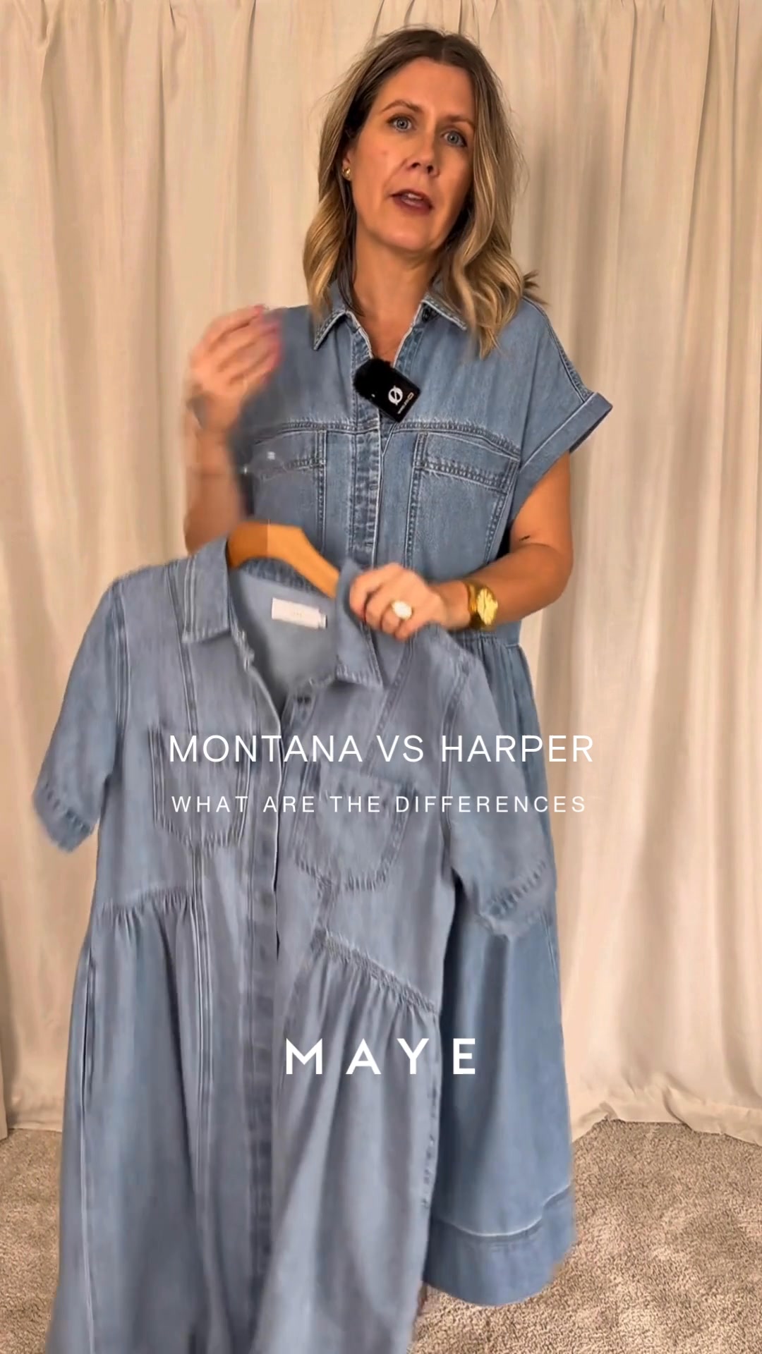 Our stylist Lucy breaks down the key differences between our best-selling Montana and Harper Shirtdresses. Which one is right for you? Watch now and find your perfect fit! | M A Y E