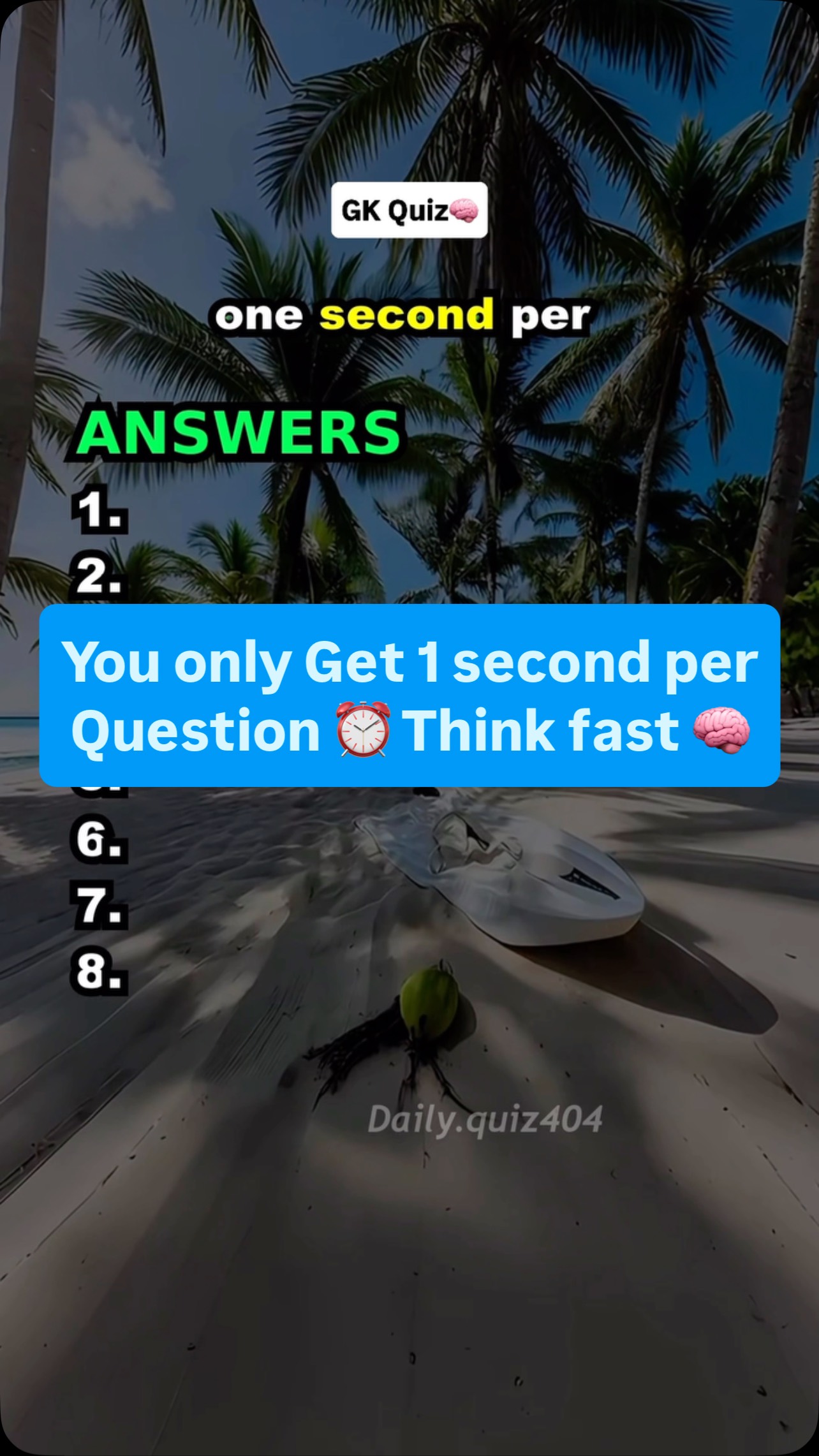 You only Get 1 second per Question ⏰ Think fast 🧠 #quiz #dailyquiz404 # ...
