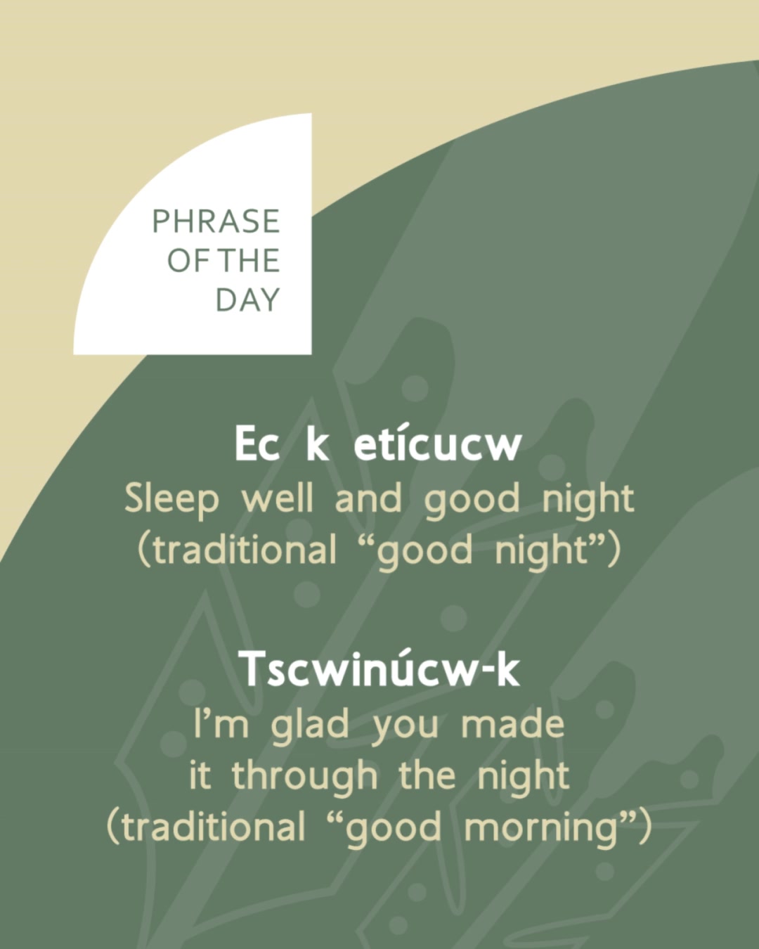Curious how to say goodnight and good morning in our traditional ...