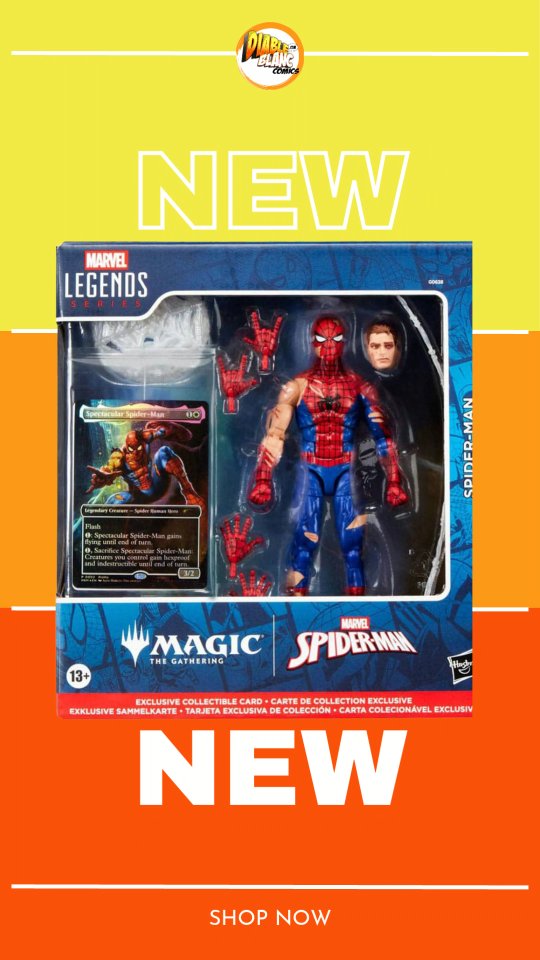 Marvel Legends Series Magic: The Gathering, Figurine Spider-Man endommagé au Combat avec Carte Premium Exclusive