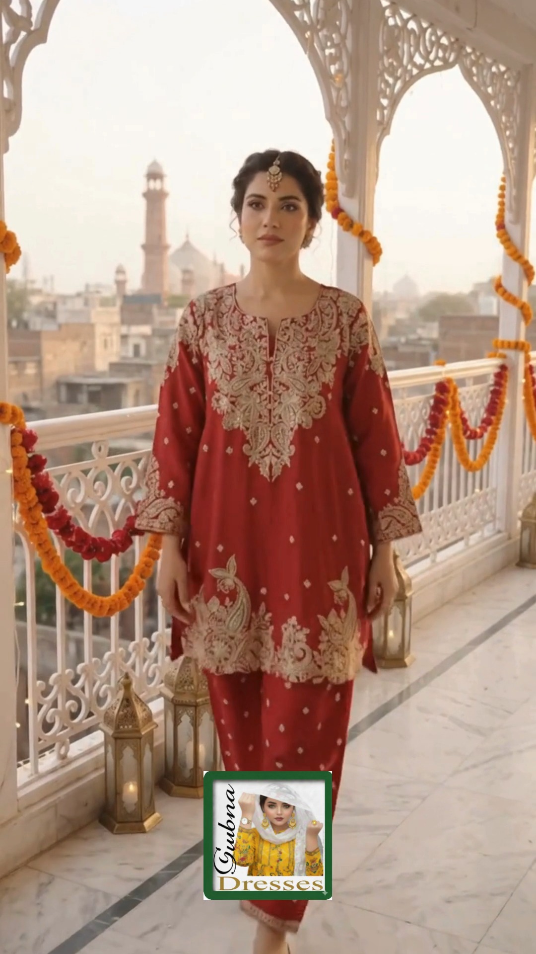 red formal pakistani dresses ❤️✨ **Red Embroidered Shirt with Farshi Shalwar CS2645