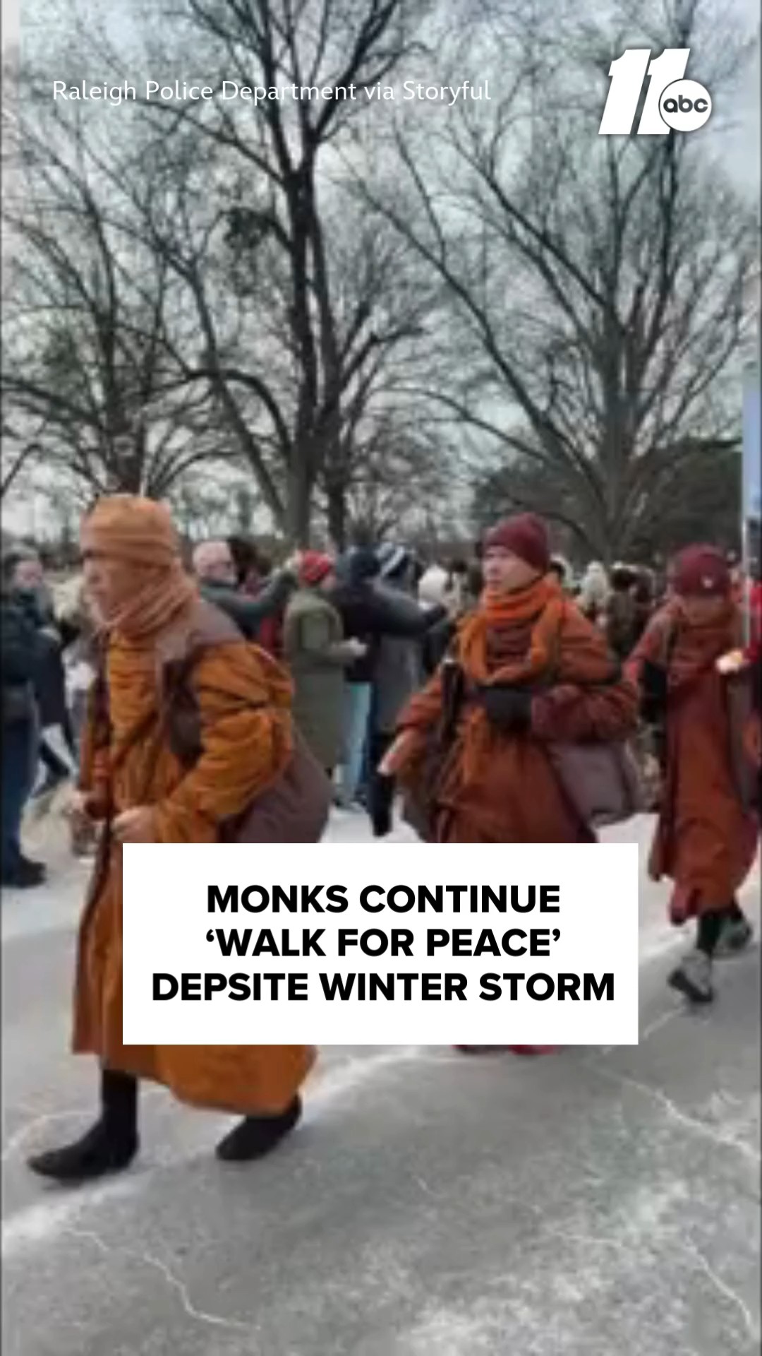 A group of Buddhist monks on a “Walk For Peace” braved the elements on ...