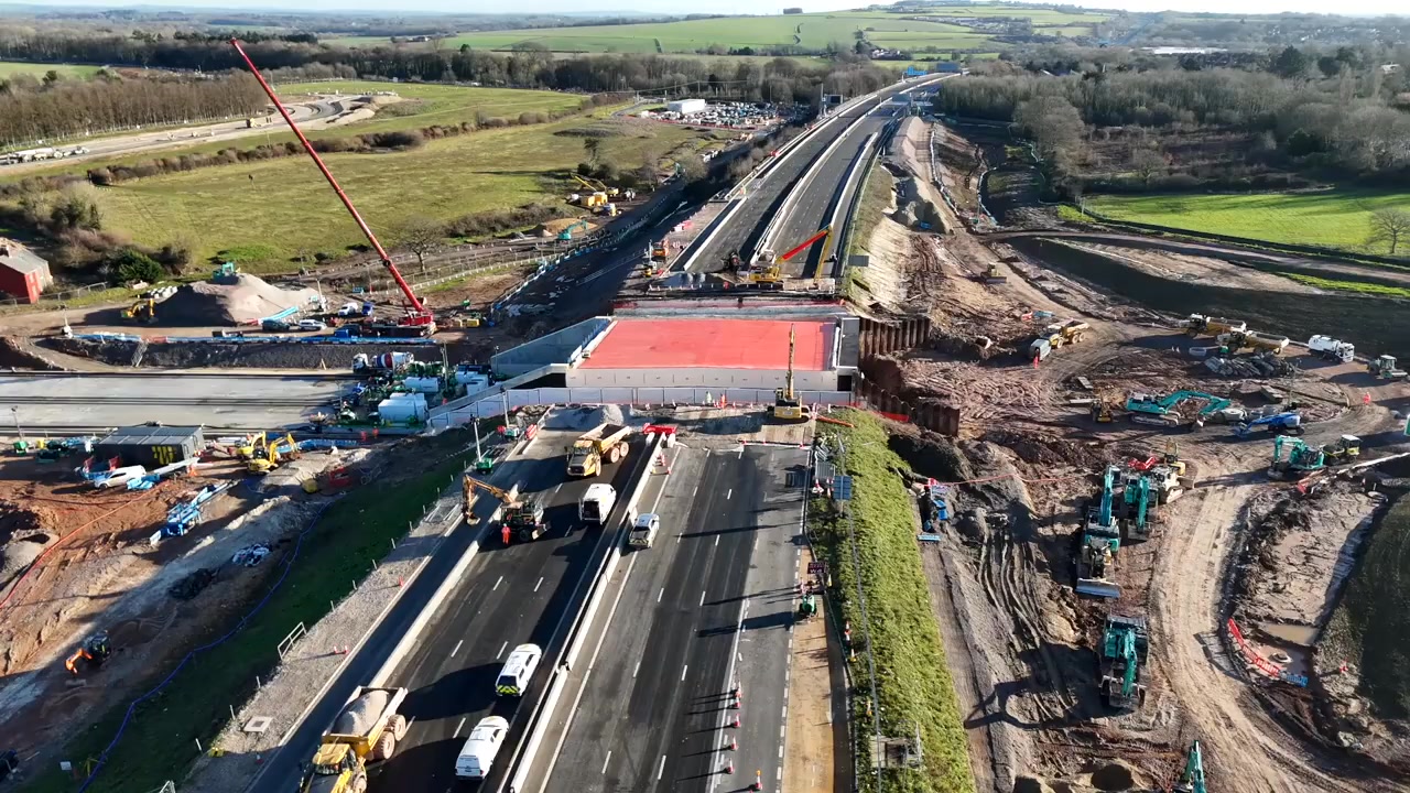 A video shows a 8,500 tonne concrete structure being slid onto the M27 ...
