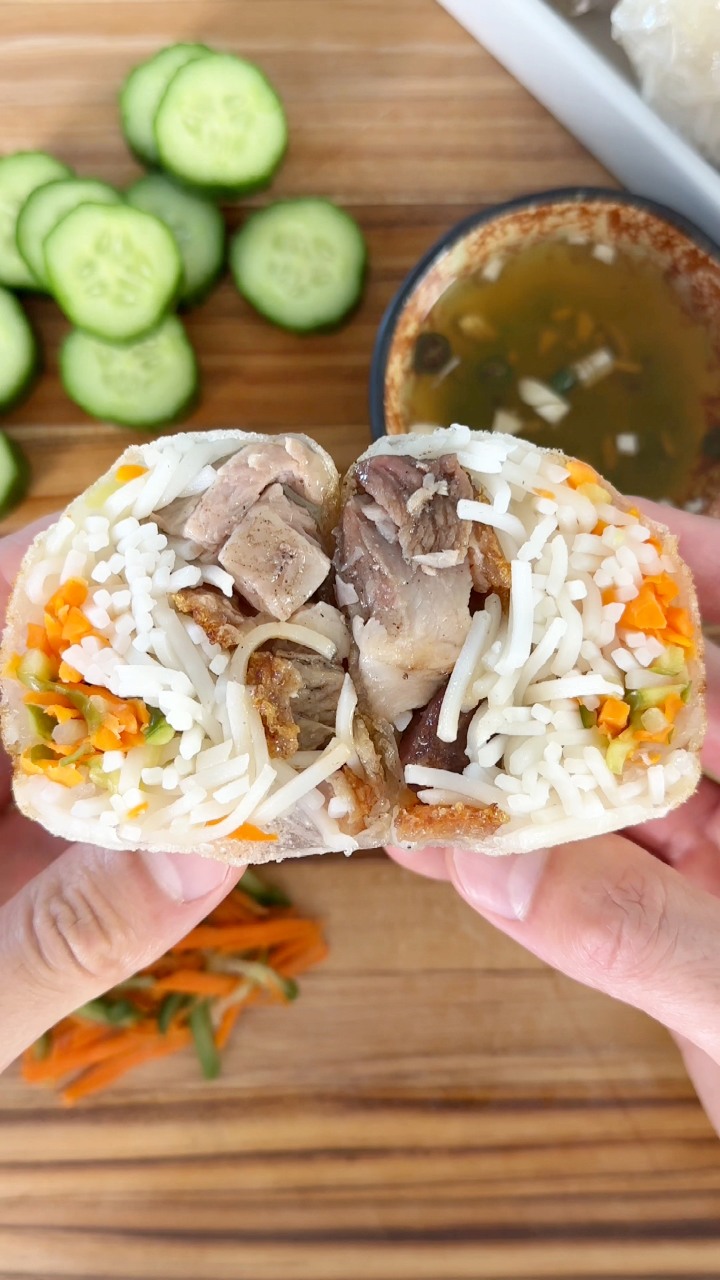 Crispy Pork Belly in Crispy Rice Paper: Rice noodles, crispy pork belly ...