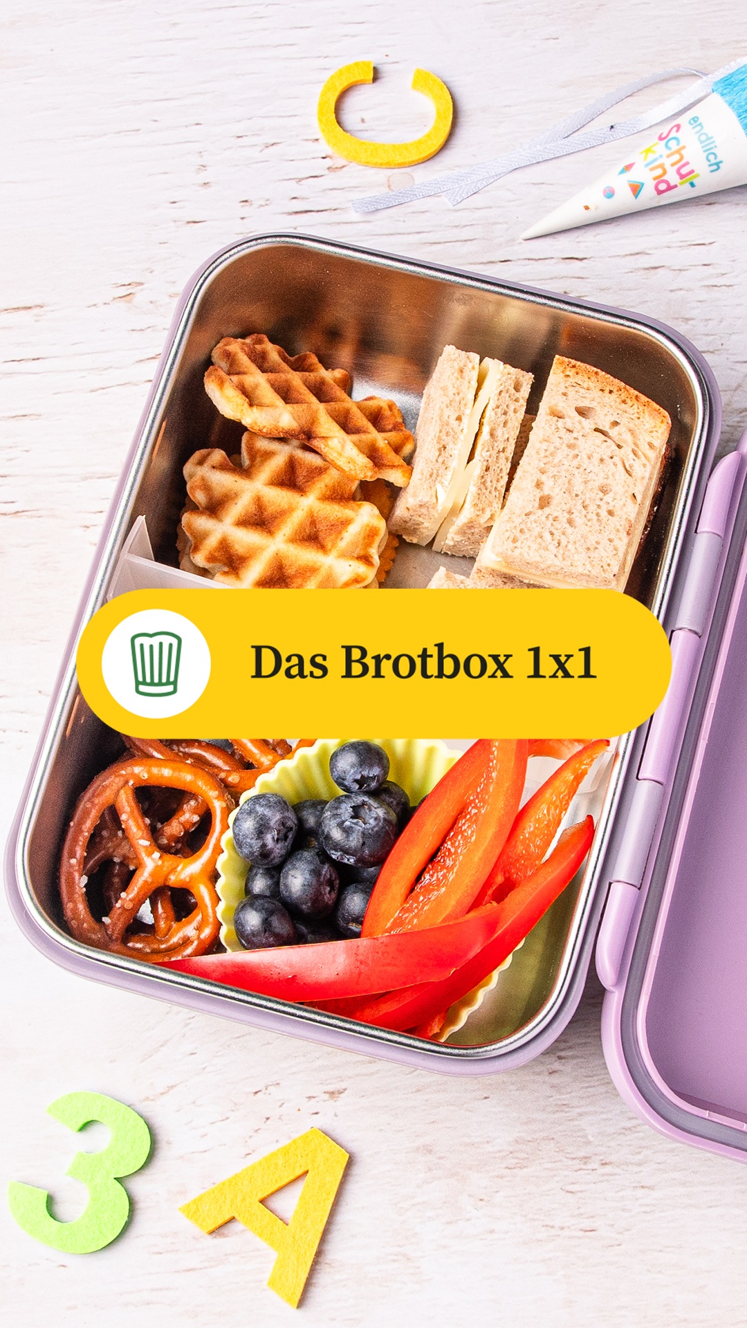 Morgens um sieben eine hübsche Brotdose zaubern? Geht auch ganz ohne Motivation., Mit Tinas Brotbox 1x1 seid ihr immer auf der sicheren Seite:, 🥪 Etwas Sättigendes – Brot, Pfannkuchen oder die Nudeln