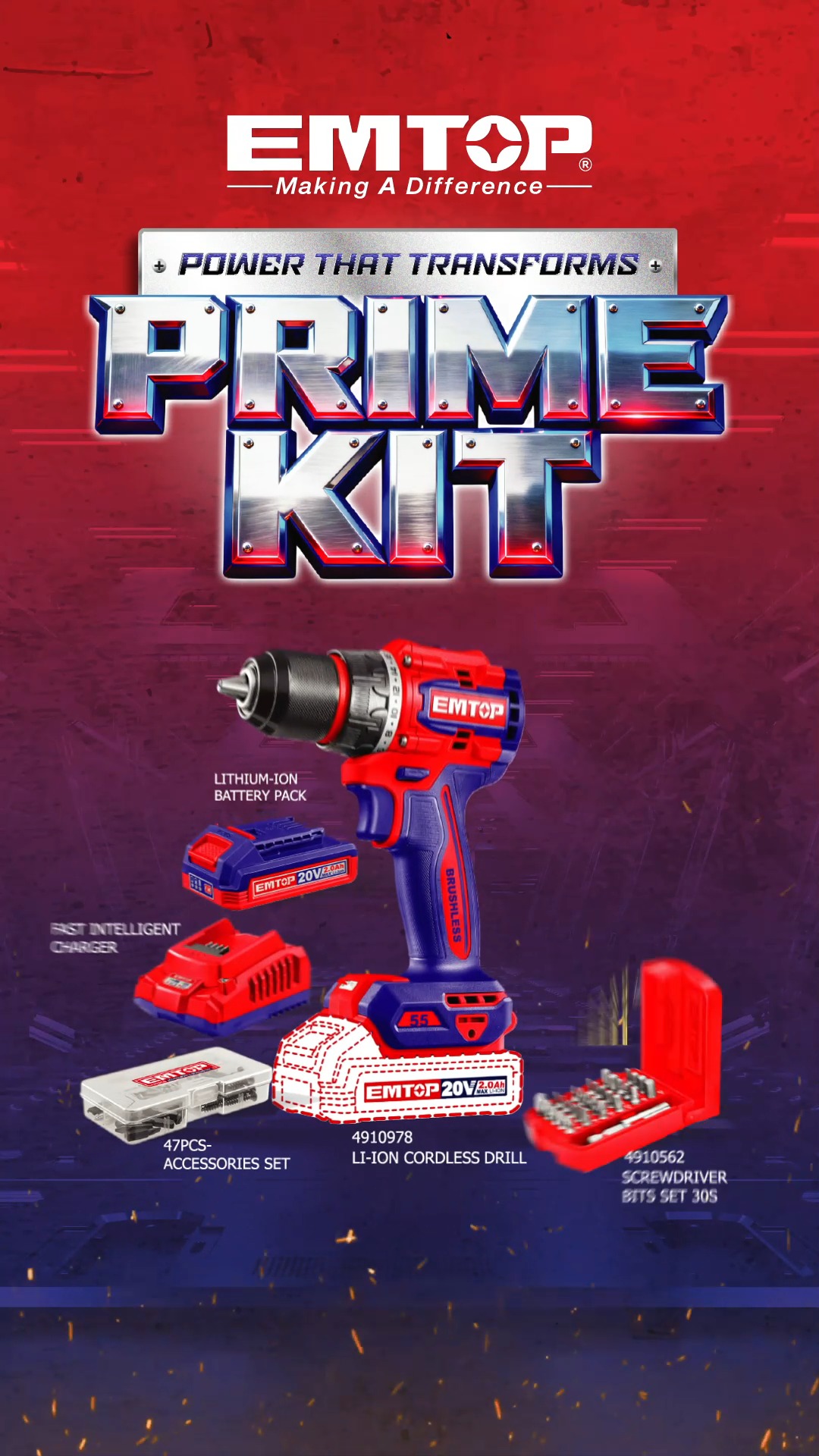 DIY made easy with the EMTOP Prime Kit 🔩 Grab the 6-in-1 cordless drill ...