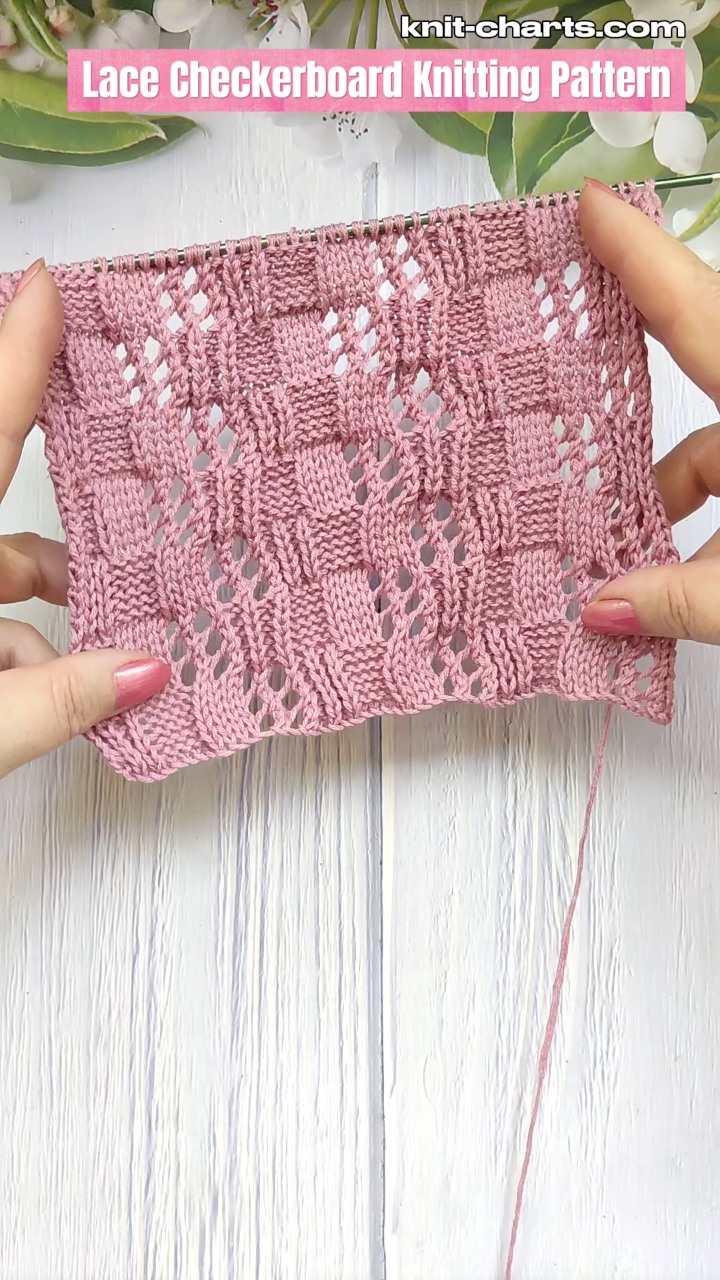 Lace Checkerboard Knitting Pattern #checkerstitch #knitting