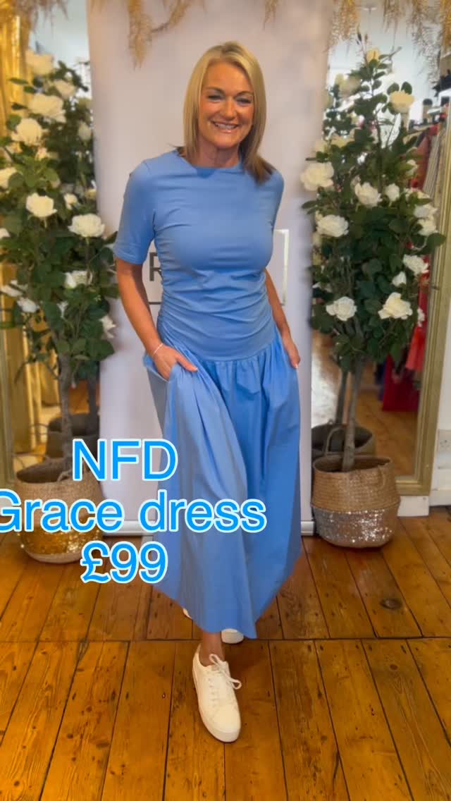 💙☀️Never Fully Dressed CORNFLOWER BLUE GRACE DRESS £99, If you’re looking for a casual day dress that could double up as a wedding guest outfit, this is the perfect dress! The t-shirt style top, in 